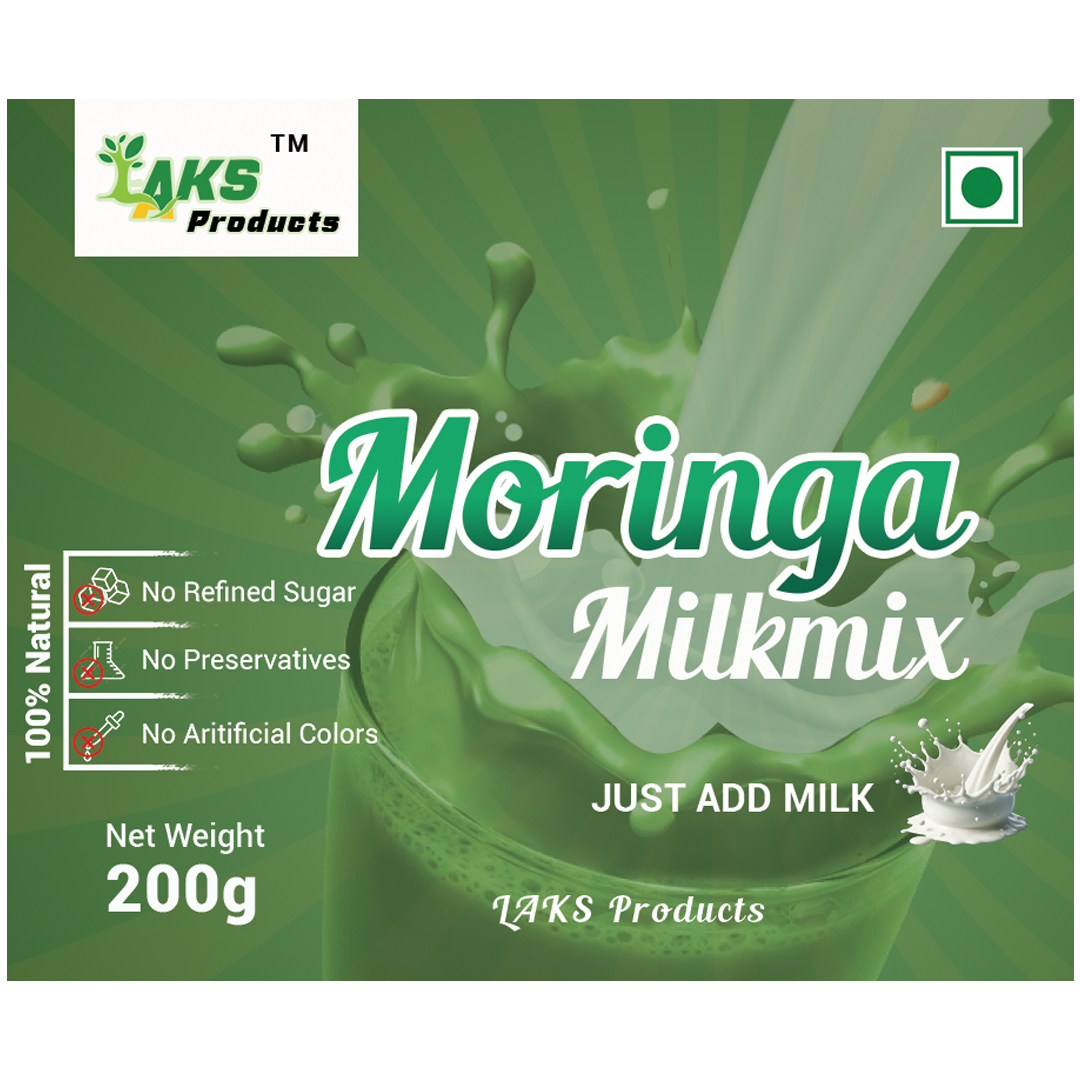Laks Moringa Milkmix, Natural Powder Mix, No Preservatives, 200g Jar
