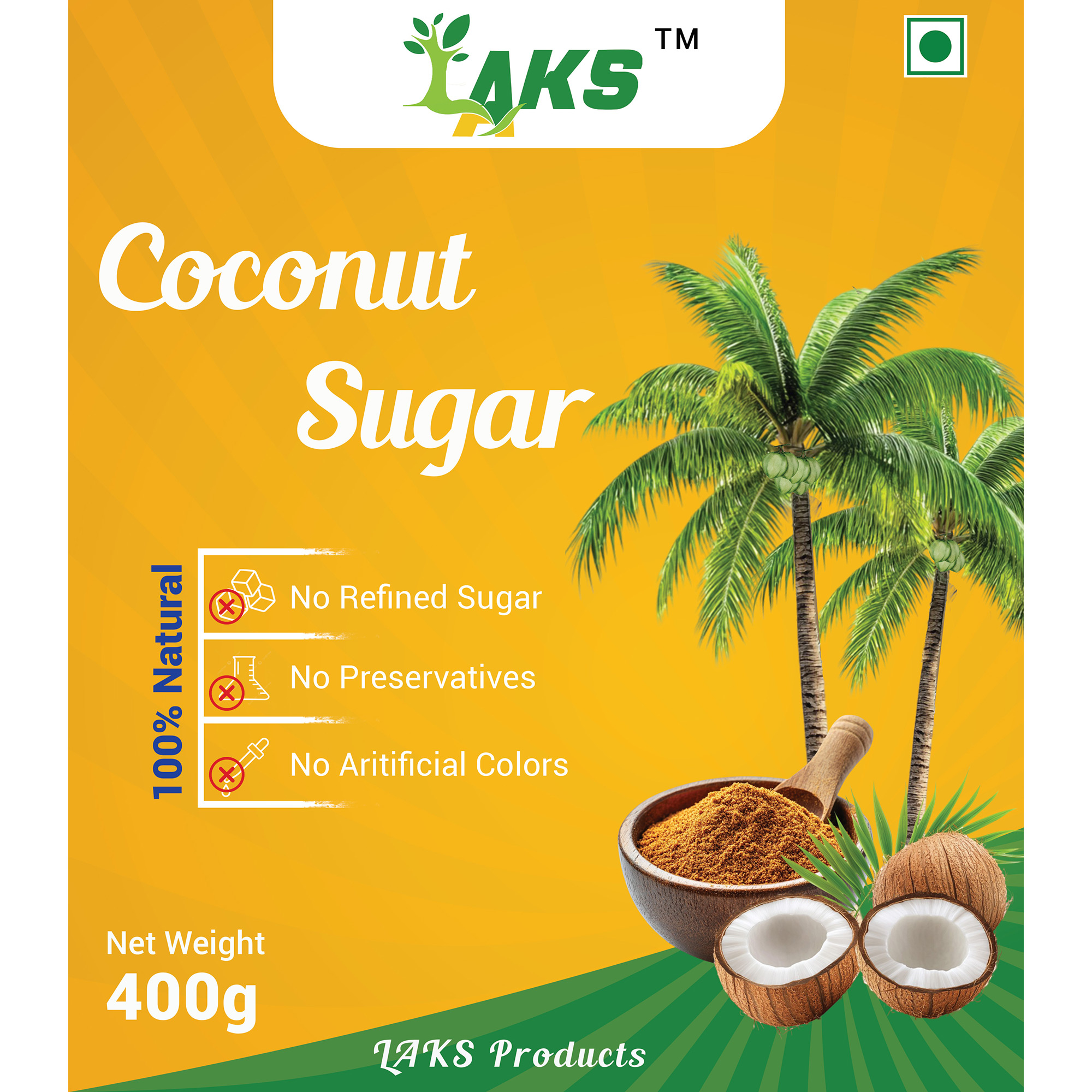 LAKS Coconut Sugar, Natural Sweetener, 400g Jar