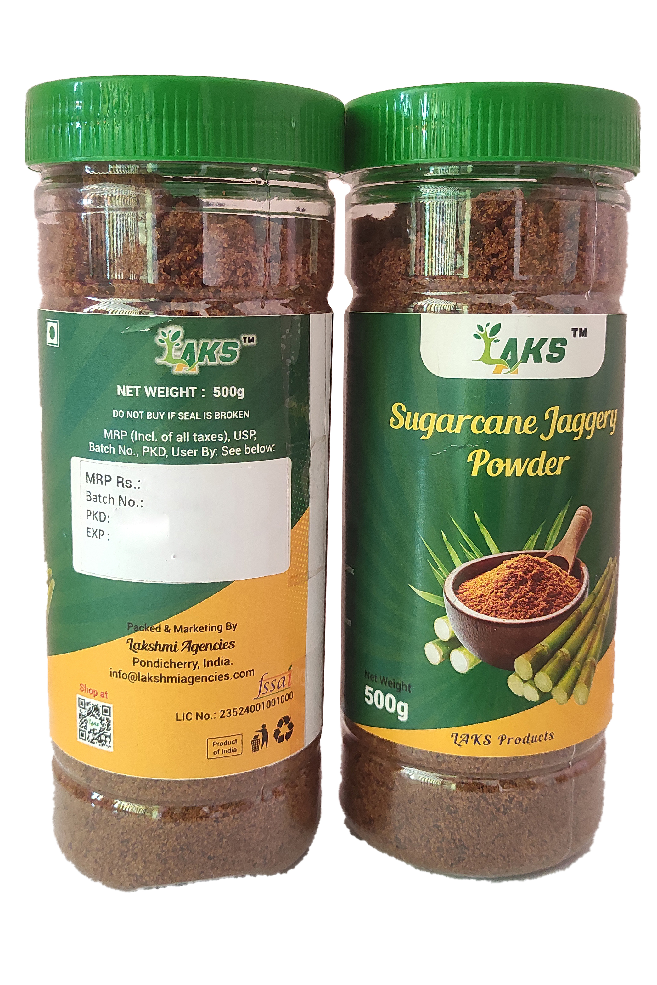 LAKS Sugarcane Jaggery Powder Premium, Natural Traditional Sugar Alternative, 500g Jar