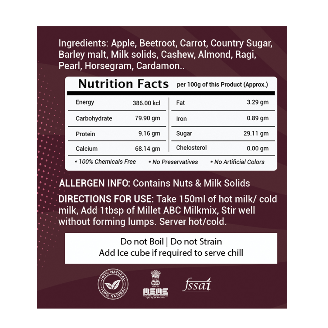 Laks Millet ABC Milkmix, Natural Powder Mix, No Preservatives, 200g Jar