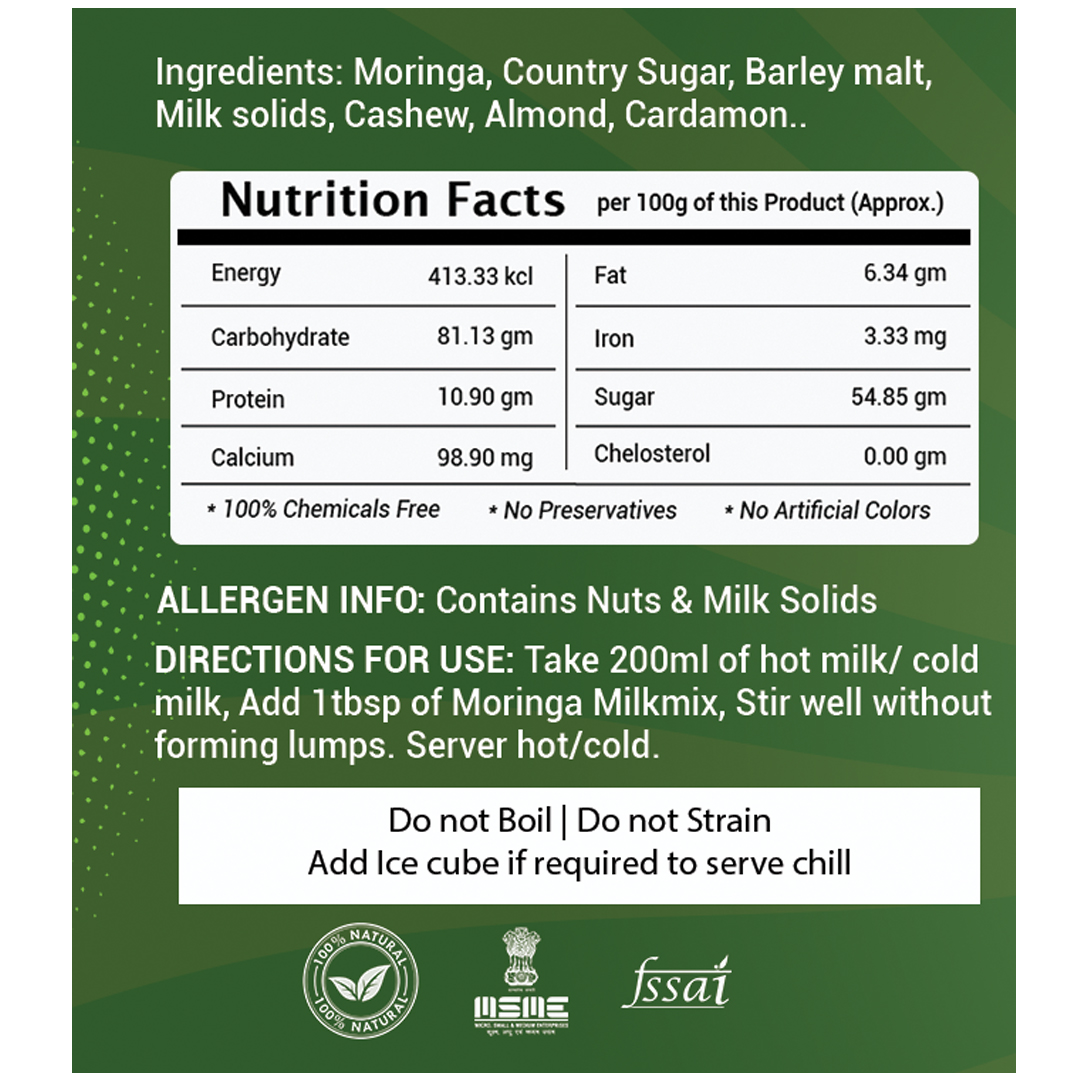 Laks Moringa Milkmix, Natural Powder Mix, No Preservatives, 200g Jar
