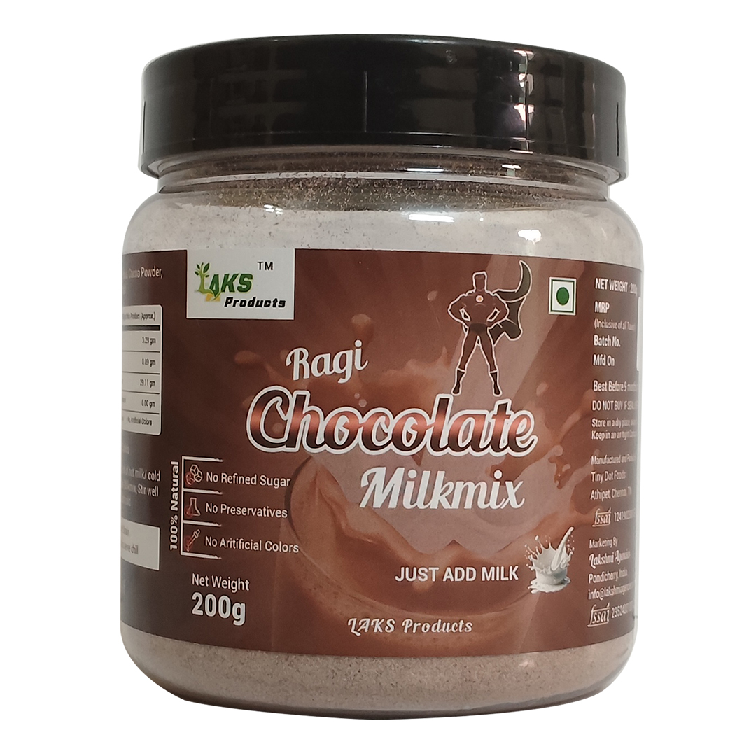 Laks Ragi Chocolate Milkmix, Natural Powder Mix, No Preservatives, 200g Jar
